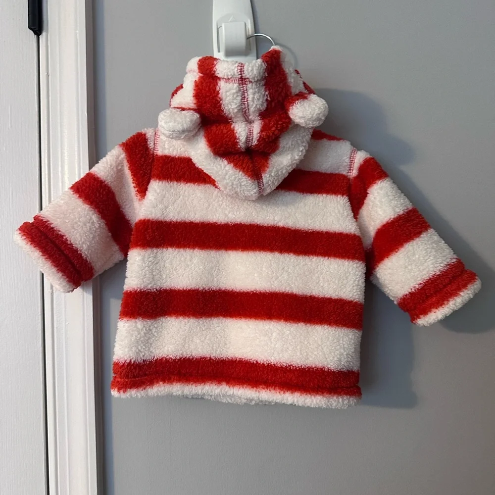 Baby Boden Red and White Striped Fleece Jacket - Picture 2 of 3